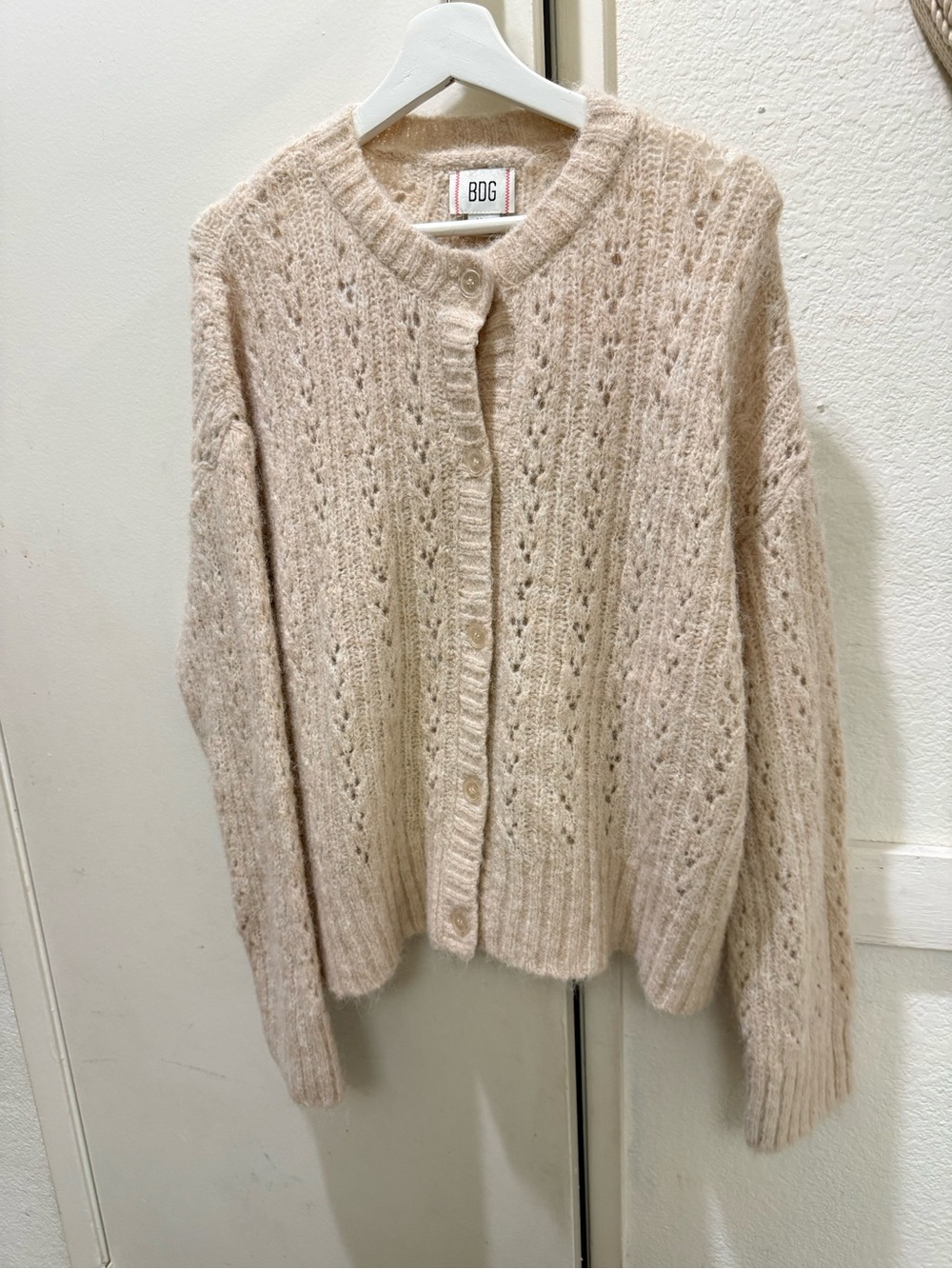 BDG urban outfitters Open-Knit Beige/Cream Button Cardigan medium
